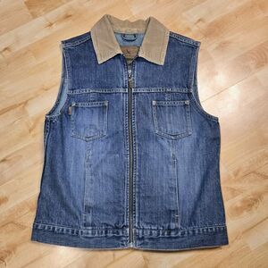 Eddie Bauer‎ Denim Vest Corduroy Collar All Cotton Sz S Womens Country Western